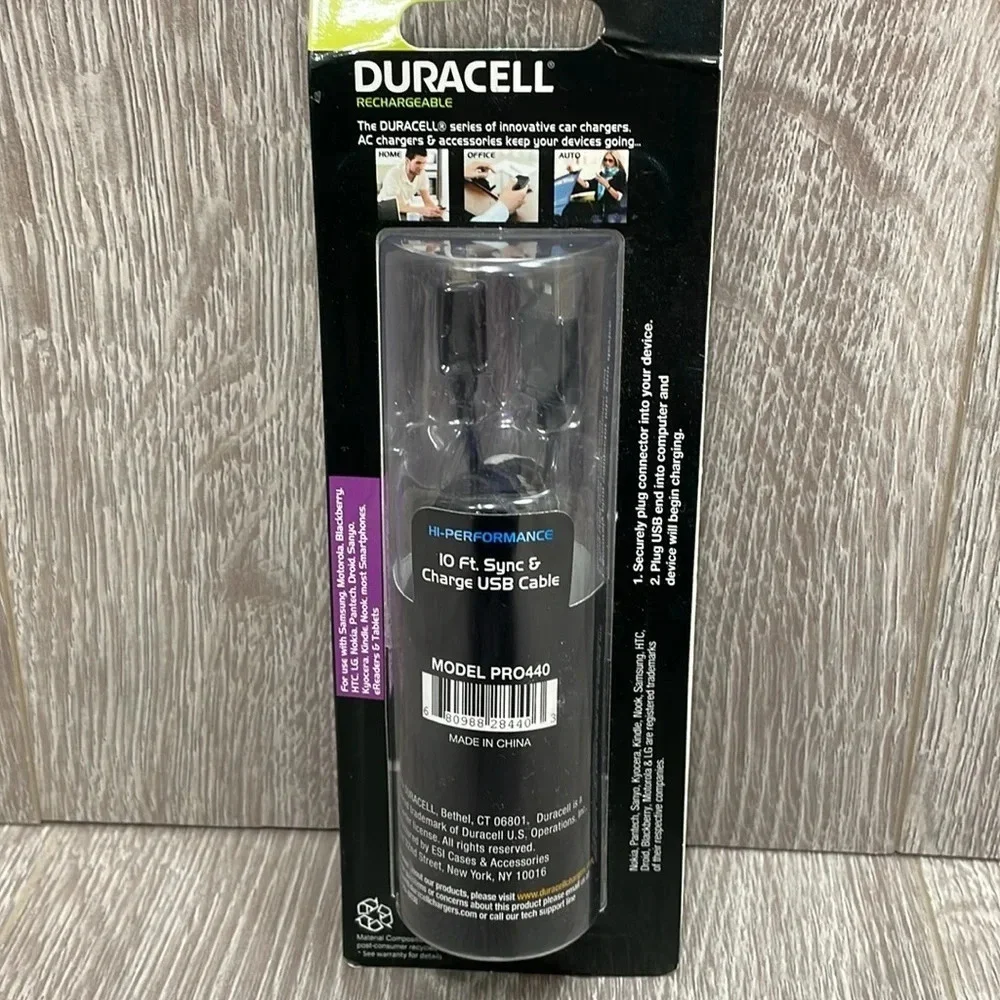 Duracell Rechargeable Hi Performance Fast Charging Sync & Charge USB Cable